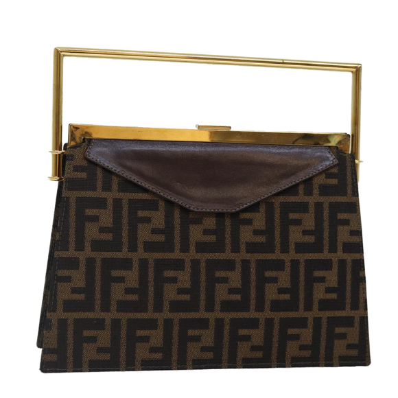 FENDI Zucca Canvas Hand Bag Gold Black Brown Auth yk14520A - Picture 1 of 16